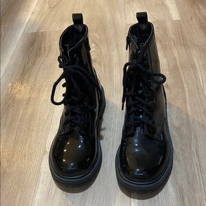 Soda Black Patent Lace-Up Combat Boots